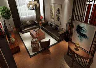 蓝山军邸蓝女士居家新中式全案家居硬软装配饰方案设计