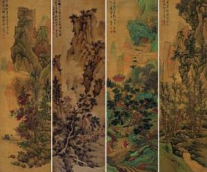 中式字画欣赏：蓝瑛四屏山水